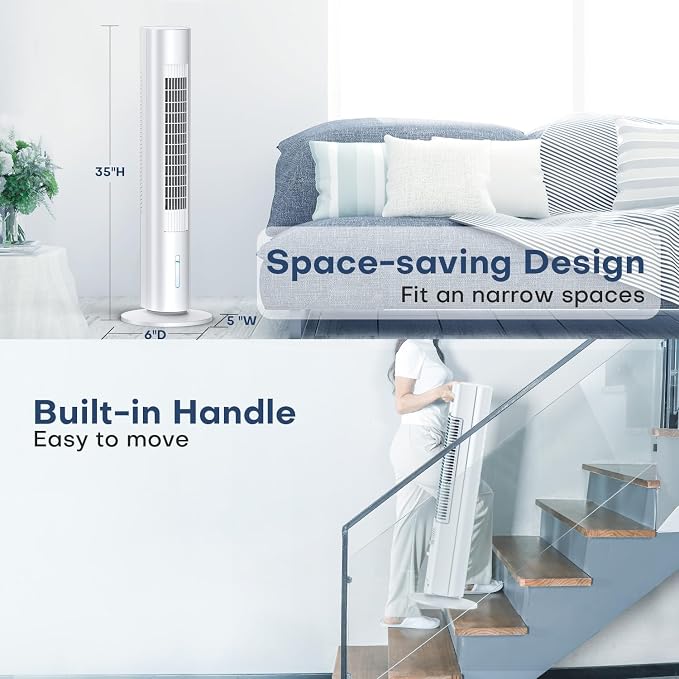 Evaporative Air Cooler, 35" Windowless Air Conditioner Portable w/3 Speeds, 25ft Remote, Smart Timer & Water Tank, Portable