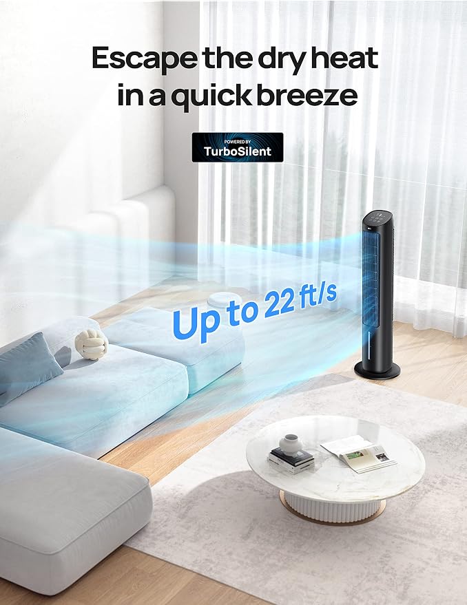 Evaporative Air Cooler, 40” Standing Fans that Blow Cold Air, 80° Oscillating Bladeless Cooling Fan for Bedroom, Swamp
