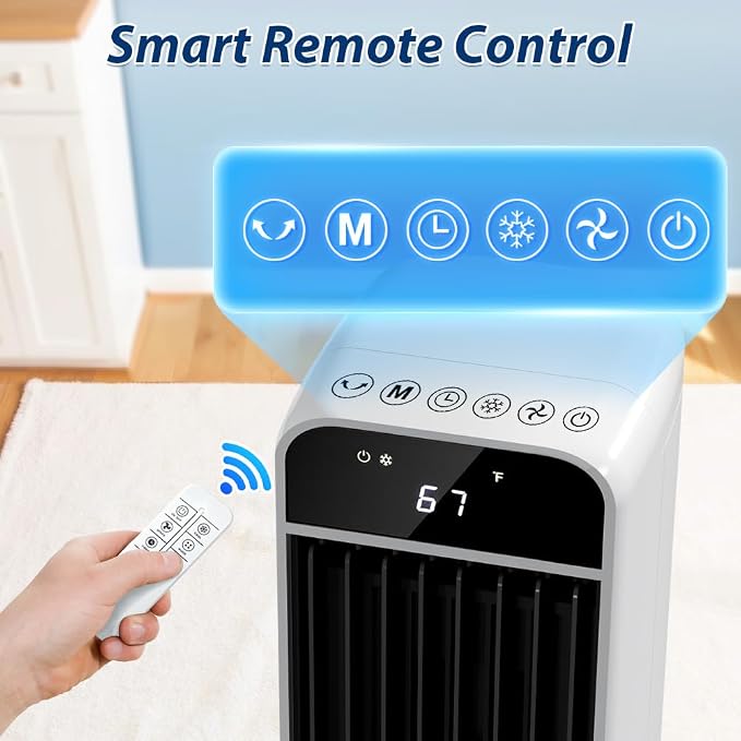 Evaporative Air Cooler - 41" Portable Cooling Fan Swamp Cooler with 4 Ice Packs and Remote, Quiet Bladeless Tower Fan Blow