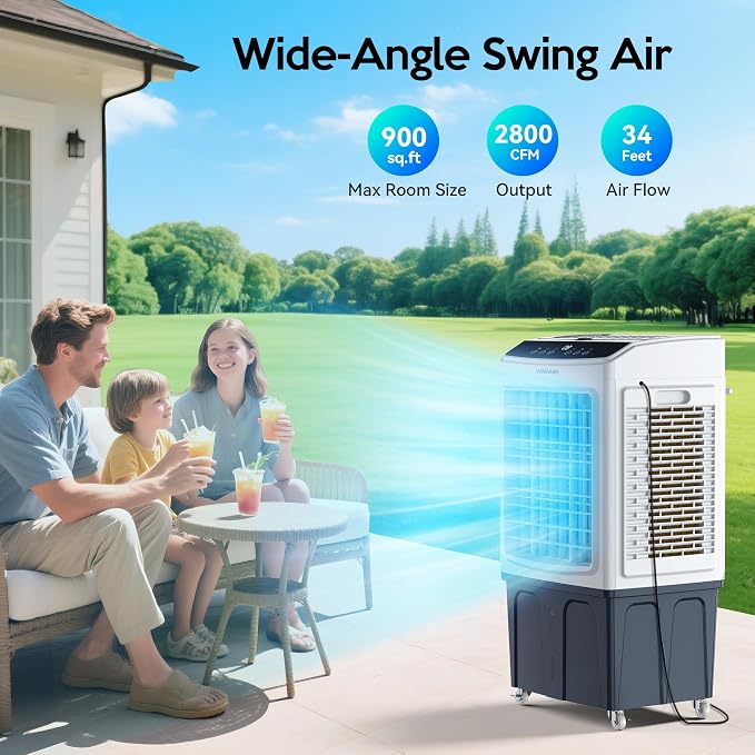 Evaporative Air Cooler Portable Swamp Cooler, Outdoor Air Conditioners 3-IN-1 Cooling Fan with Remote Control Water
