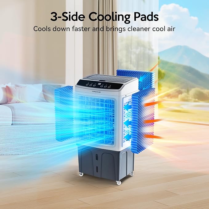 Evaporative Air Cooler Portable Swamp Cooler, Outdoor Air Conditioners 3-IN-1 Cooling Fan with Remote Control Water