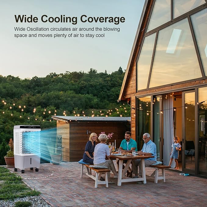 Evaporative Air Cooler, Swamp Cooler with 5.3 Gallon Reservoir, 4 Ice Box, Remote, 12H Timer, 70°Oscillation Air Cooler