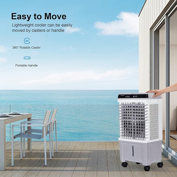 Evaporative Air Cooler, Swamp Cooler with 5.3 Gallon Reservoir, 4 Ice Box, Remote, 12H Timer, 70°Oscillation Air Cooler