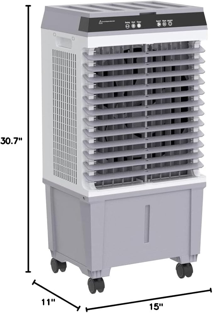 Evaporative Air Cooler, Swamp Cooler with 5.3 Gallon Reservoir, 4 Ice Box, Remote, 12H Timer, 70°Oscillation Air Cooler