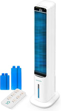 Evaporative Air Cooler Tower with Remote, 5L Tank, 4 Ice Boxes, 3 Speeds, Quiet Standing Cooler with Oscillation for Home