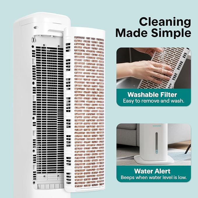 Evaporative Air Cooler Tower with Remote, 5L Tank, 4 Ice Boxes, 3 Speeds, Quiet Standing Cooler with Oscillation for Home