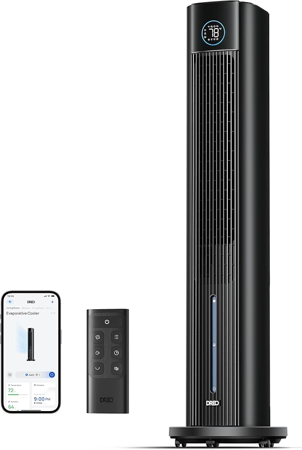 Evaporative Air Swamp Cooler, 43" Cooling Fans that Blow Cold Air 2025 Upgraded, 85° Oscillating Floor Fan for Bedroom, Easy