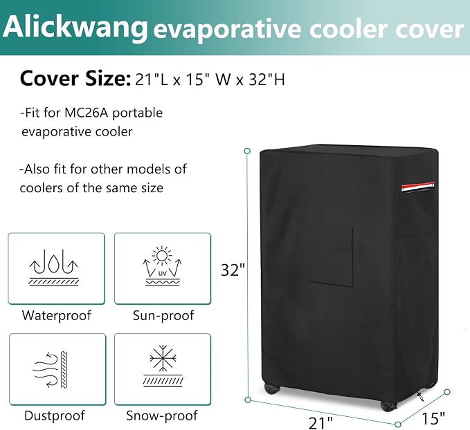 Evaporative Cooler Cover for MC26A Evaporative Cooler,Outdoor Heavy Duty 600D Waterproof Swamp Cooler Cover,21"L x
