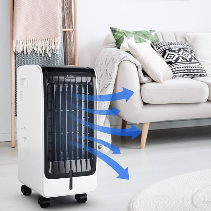 Evaporative Cooler, Include Remote Control, 2 Ice Packs, Portable Bladeless Fan with 3 Modes, 3 Speeds, 8H Timer, LED