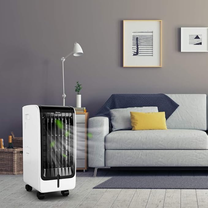Evaporative Cooler, Include Remote Control, 2 Ice Packs, Portable Bladeless Fan with 3 Modes, 3 Speeds, 8H Timer, LED