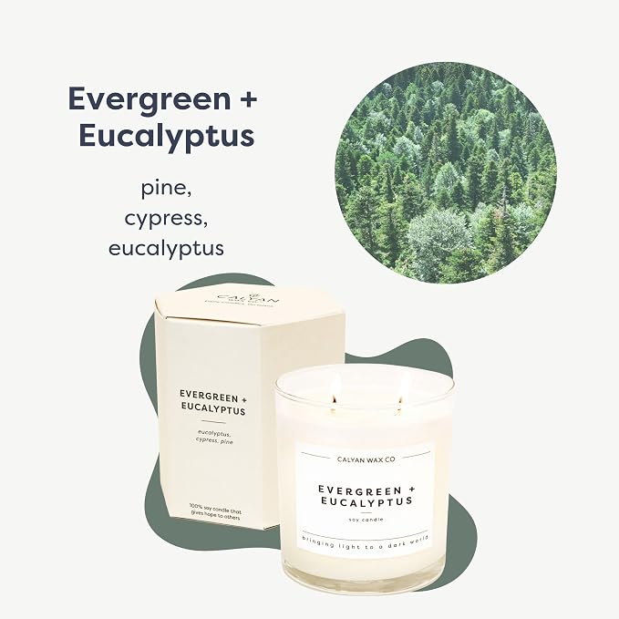 . Evergreen & Eucalyptus 2 Wick Scented Candle - 37 Hour Burn - Luxury made from natural materials Soy Wax, alternate product