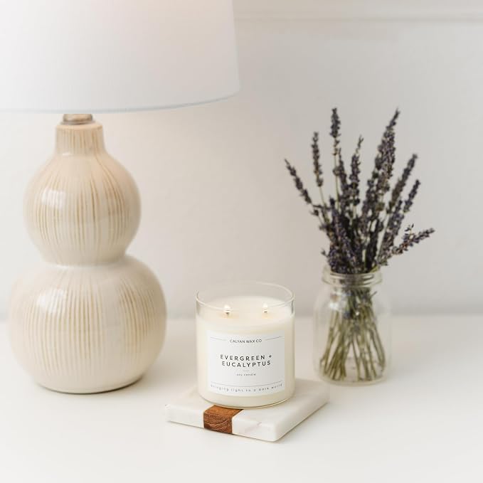 . Evergreen & Eucalyptus 2 Wick Scented Candle - 37 Hour Burn - Luxury made from natural materials Soy Wax, alternate product