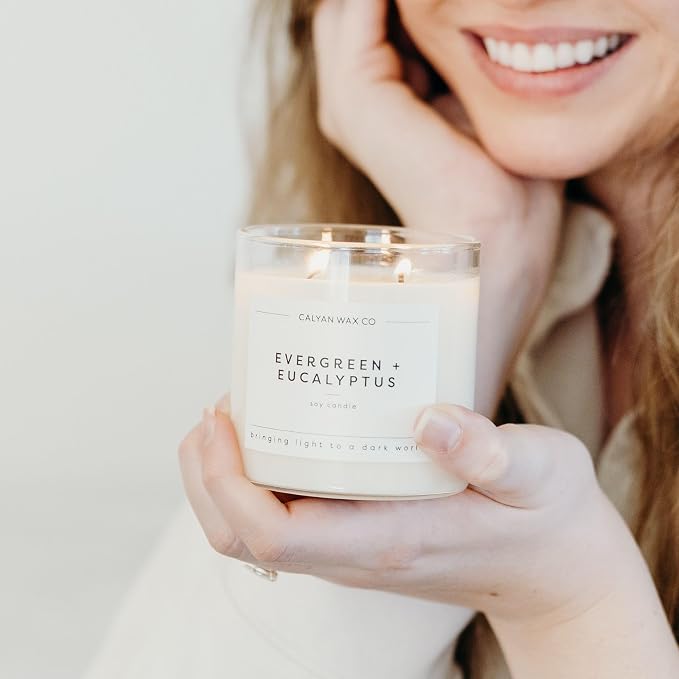 . Evergreen & Eucalyptus 2 Wick Scented Candle - 37 Hour Burn - Luxury made from natural materials Soy Wax, alternate product