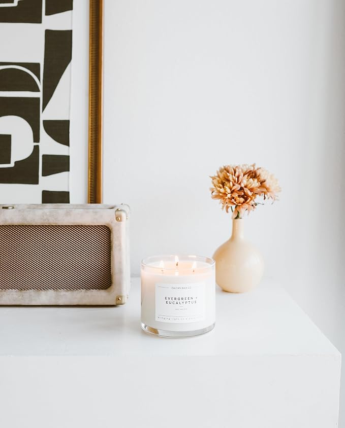. Evergreen & Eucalyptus 3 Wick Scented Candle - 43 Hour Burn - Luxury 3 Wick Soy Candles, alternate product view 7