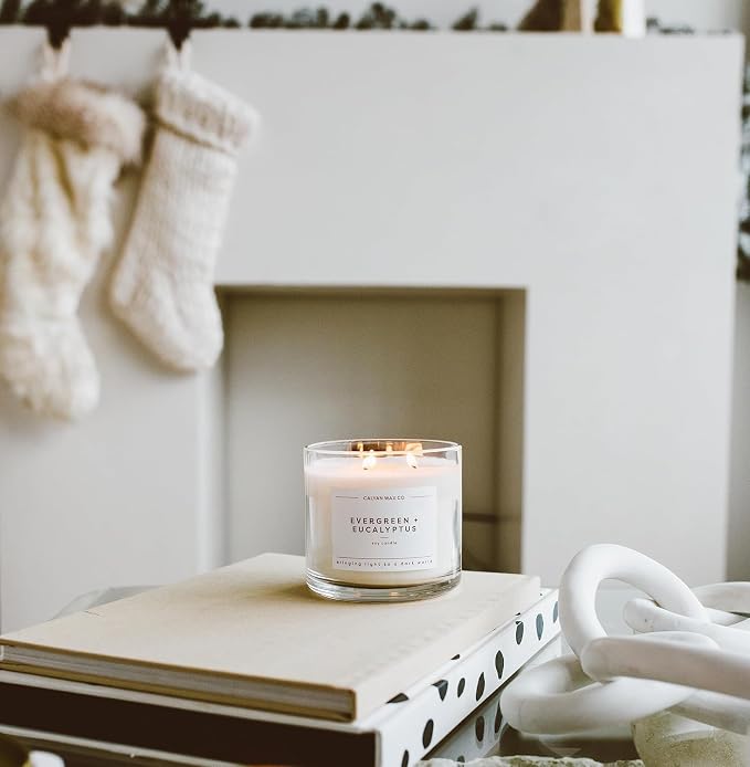 . Evergreen & Eucalyptus 3 Wick Scented Candle - 43 Hour Burn - Luxury 3 Wick Soy Candles, alternate product view 8