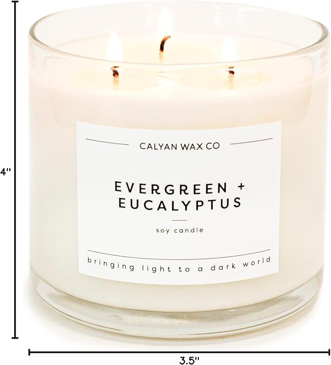 . Evergreen & Eucalyptus 3 Wick Scented Candle - 43 Hour Burn - Luxury 3 Wick Soy Candles, alternate product view 10