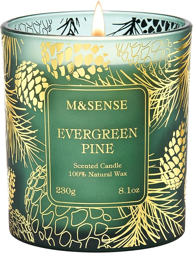 Evergreen Pine Vegan Soy Candles, 8.1oz 42-Hour Slow Burning made from natural materials, product image