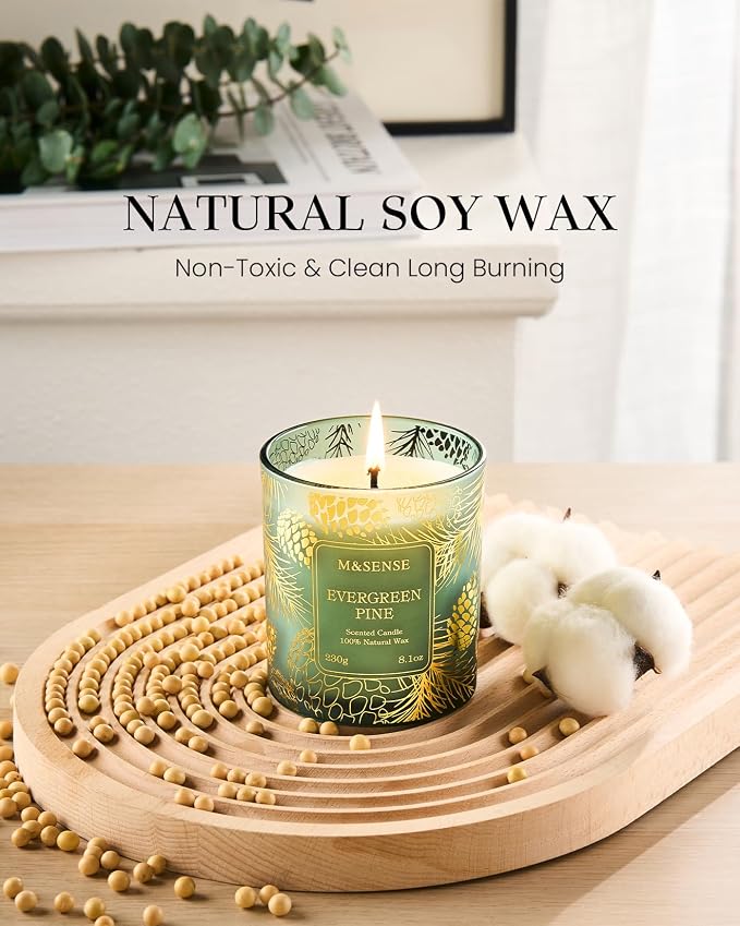 Evergreen Pine Vegan Soy Candles, 8.1oz 42-Hour Slow Burning made from natural materials, alternate product view 3