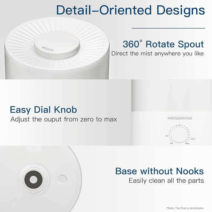everyday comfort Top-Refill Cool Mist Humidifiers for Bedroom, 24dB Ultrasonic Air Vaporizer with Water Filter for Baby
