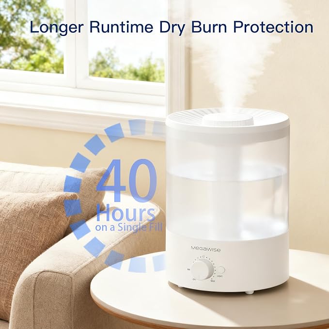 everyday comfort Top-Refill Cool Mist Humidifiers for Bedroom, 24dB Ultrasonic Air Vaporizer with Water Filter for Baby
