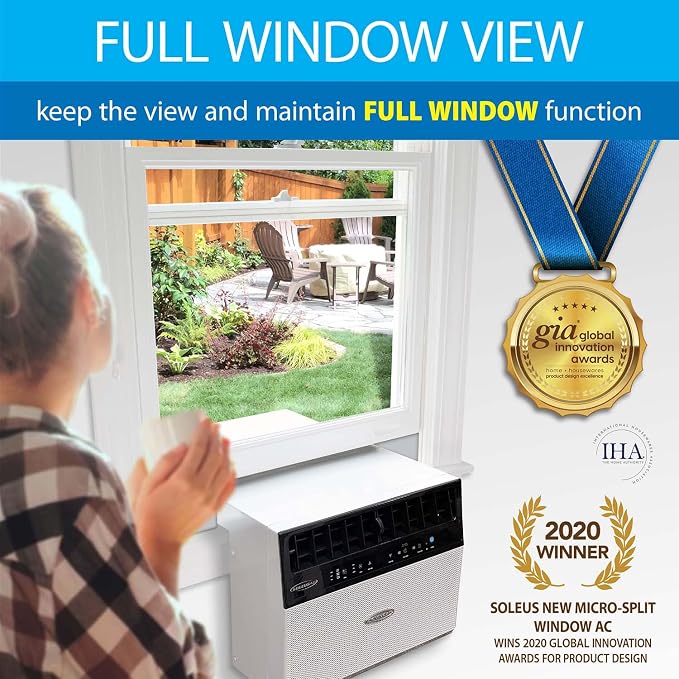 Exclusive 8,000 BTU First Ever Over The Windows Sill Air Conditioner Top Safety Class and Whisper Quiet, Clear Window View