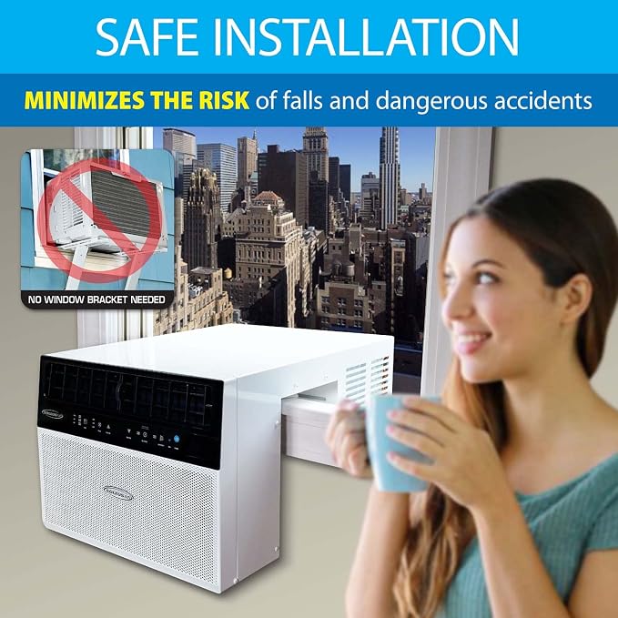 Exclusive 8,000 BTU First Ever Over The Windows Sill Air Conditioner Top Safety Class and Whisper Quiet, Clear Window View