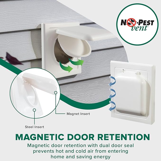 Exclusive Dual Door Dryer Vent Cover Outdoor 4 inch or Bathroom fan, Made in USA w Highest UV Resistant Plastic, alternate