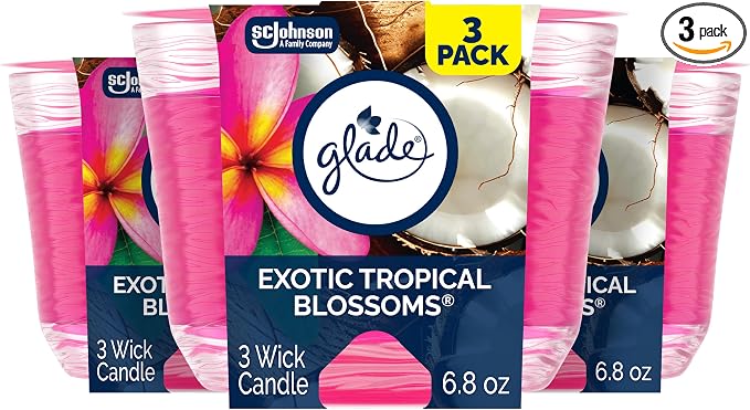 Exotic Tropical Blossoms 3-Wick Air Freshener Candle, Infused with Essential Oils, 6.8 Oz, 3 Count 3 Count 6.8 Oz, product