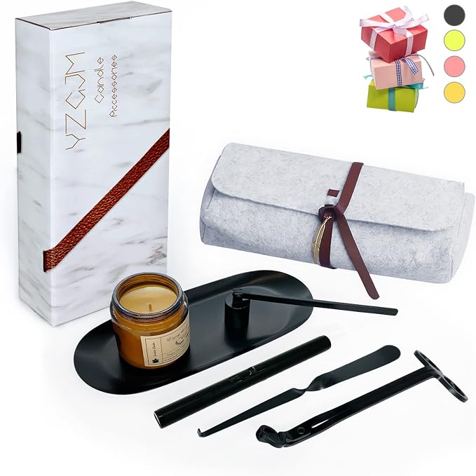 Exquisite Candle Accessories Tool Pack Bag, Rechargeable Electric Lighter, Wick Trimmer, Dipper, Snuffer and Tray Holder
