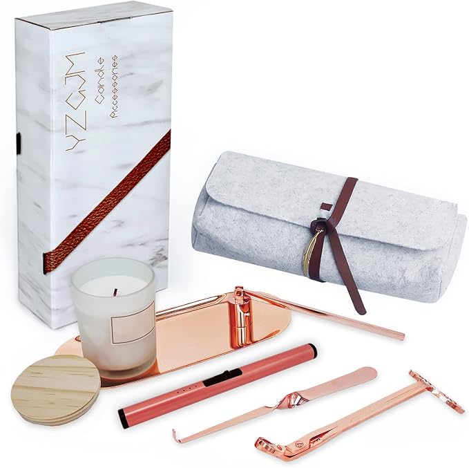 Exquisite Candle Accessories Tool Pack Bag, Rechargeable Electric Lighter, Wick Trimmer, Dipper, Snuffer and