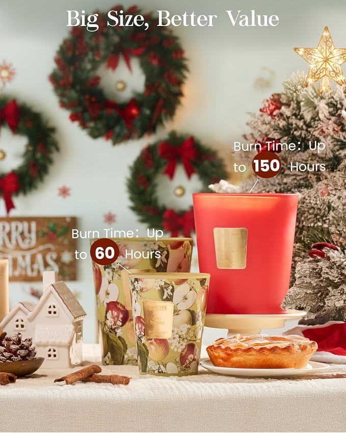 Extra Large Candle Apple Crumble Scented, 3-Wick 35oz 150H Long Lasting, Natural Soy Wax Aromatherapy Candle for Stress