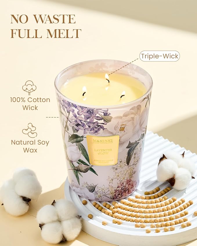 Extra Large Lavender Soy Candles for Home Scented 35oz 150 Hour Long Lasting Slow Burning, 3-Wick Natural Aromatherapy Candle