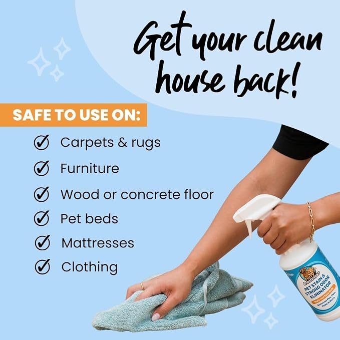 Extra Strength Cat or Dog Pee Stain & Permanent Odor Remover + Smell Eliminator -Removes Stains from Pets & Kids Including