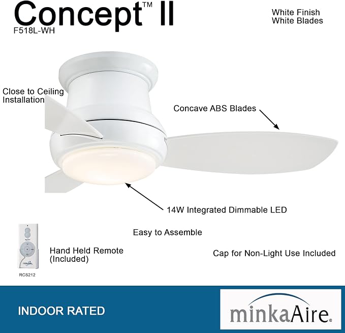 F518L-WH, Concept II LED White Flush Mount 44" Ceiling Fan with Light & Remote Control, alternate product view 7