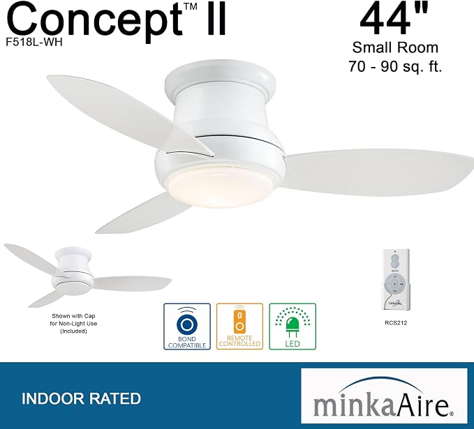 F518L-WH, Concept II LED White Flush Mount 44" Ceiling Fan with Light & Remote Control, alternate product view 10