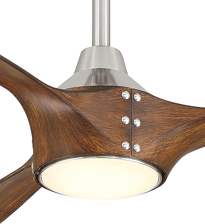 F762L-BN/DK Pierce 65" 3-Blade LED Smart Ceiling Fan - Brushed Nickel and Distressed Koa Finish Blades with Etched Lens