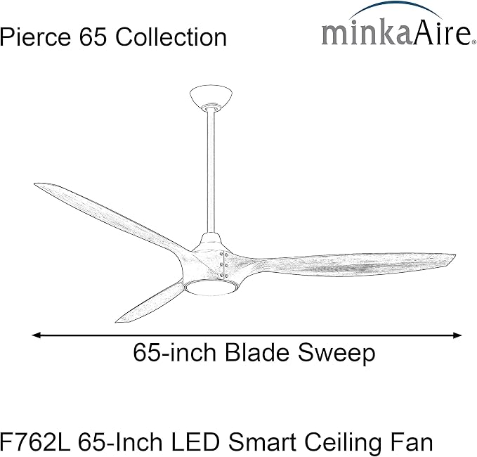 F762L-BN/DK Pierce 65" 3-Blade LED Smart Ceiling Fan - Brushed Nickel and Distressed Koa Finish Blades with Etched Lens