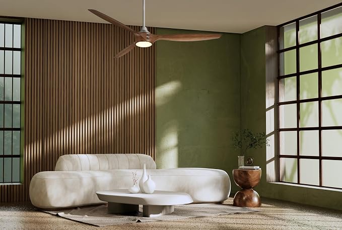 F762L-BN/DK Pierce 65" 3-Blade LED Smart Ceiling Fan - Brushed Nickel and Distressed Koa Finish Blades with Etched Lens
