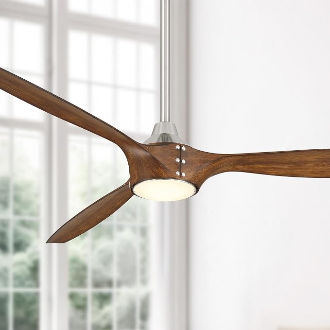 F762L-BN/DK Pierce 65" 3-Blade LED Smart Ceiling Fan - Brushed Nickel and Distressed Koa Finish Blades with Etched Lens