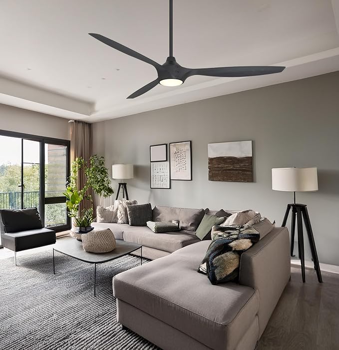 F762L-CL/SSB Pierce 65" 3-Blade LED Smart Ceiling Fan - Coal and Shou Sugi Ban Finish Blades with Etched Lens, alternate