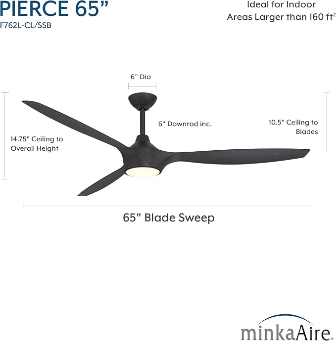 F762L-CL/SSB Pierce 65" 3-Blade LED Smart Ceiling Fan - Coal and Shou Sugi Ban Finish Blades with Etched Lens, alternate
