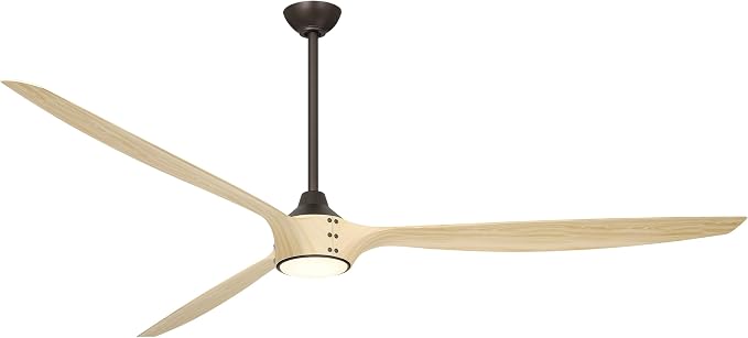 F763L-DB/WTO Pierce 84" 3-Blade LED Smart Ceiling Fan - Dark Bronze and White Oak Finished Blades with Etched Lens, product