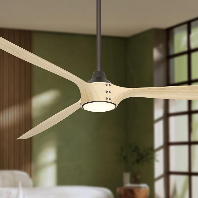 F763L-DB/WTO Pierce 84" 3-Blade LED Smart Ceiling Fan - Dark Bronze and White Oak Finished Blades with Etched Lens, alternate