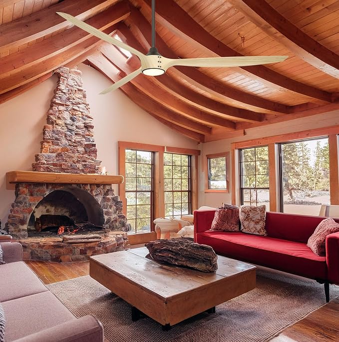 F763L-DB/WTO Pierce 84" 3-Blade LED Smart Ceiling Fan - Dark Bronze and White Oak Finished Blades with Etched Lens, alternate