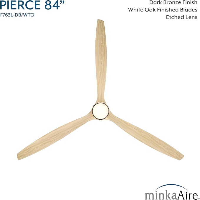 F763L-DB/WTO Pierce 84" 3-Blade LED Smart Ceiling Fan - Dark Bronze and White Oak Finished Blades with Etched Lens, alternate
