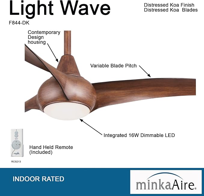 F844-DK, Light Wave 52" Ceiling Fan with LED Light Kit, Distressed Koa Finish, alternate product view 6