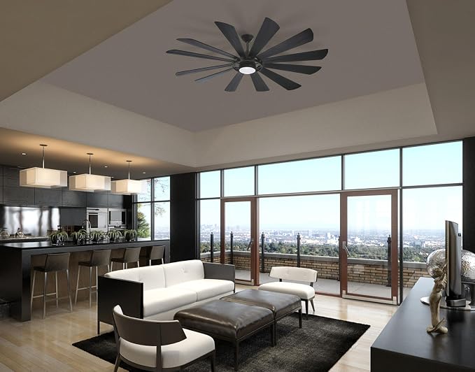 F870L-TCL Windmolen 65 Inch Outdoor Ceiling Fan with LED Light and Remote Control, Textured Coal, alternate product view 4