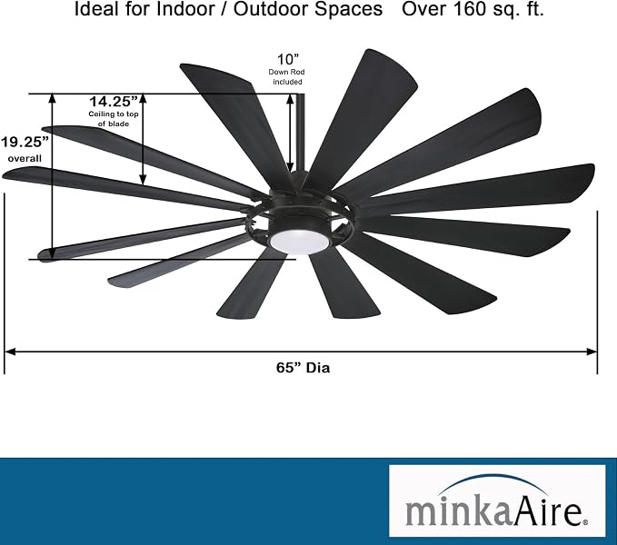 F870L-TCL Windmolen 65 Inch Outdoor Ceiling Fan with LED Light and Remote Control, Textured Coal, alternate product view 6