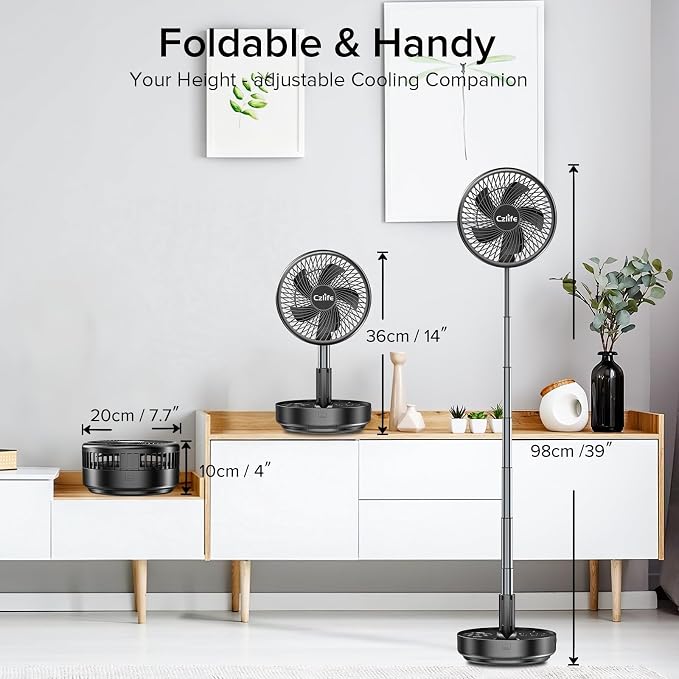 F9 Portable Fan, 10000mAh Rechargeable Battery Powered for Travel Sleeping Camping Bedroom Outdoor, Cordless Floor Desk USB
