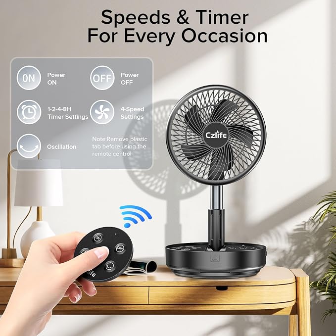 F9 Portable Fan, 10000mAh Rechargeable Battery Powered for Travel Sleeping Camping Bedroom Outdoor, Cordless Floor Desk USB